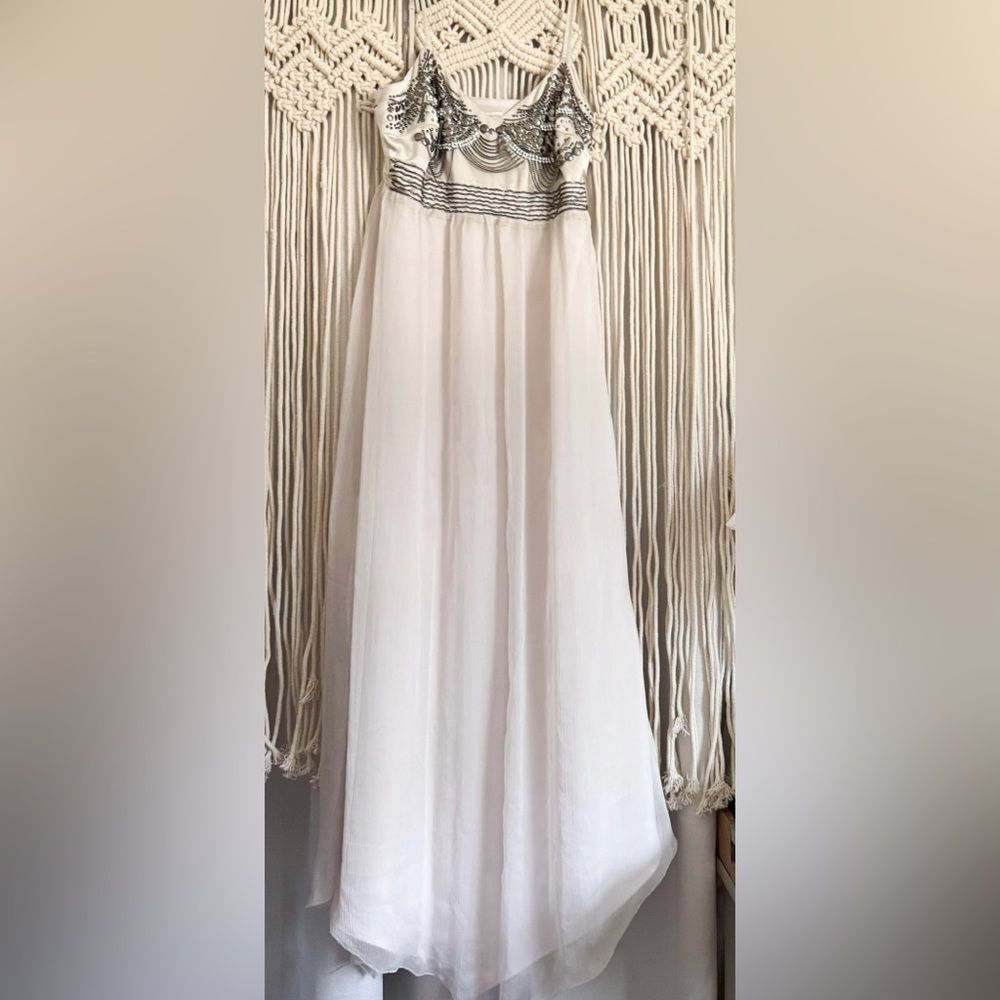 Elegant White Maxi Dress with Embellished Bodice